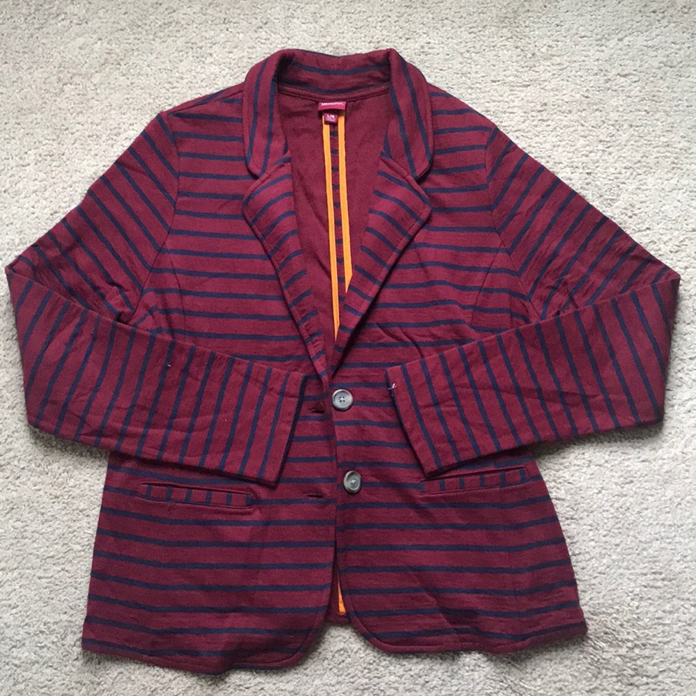 Maroon and navy striped blazer sweatshirt